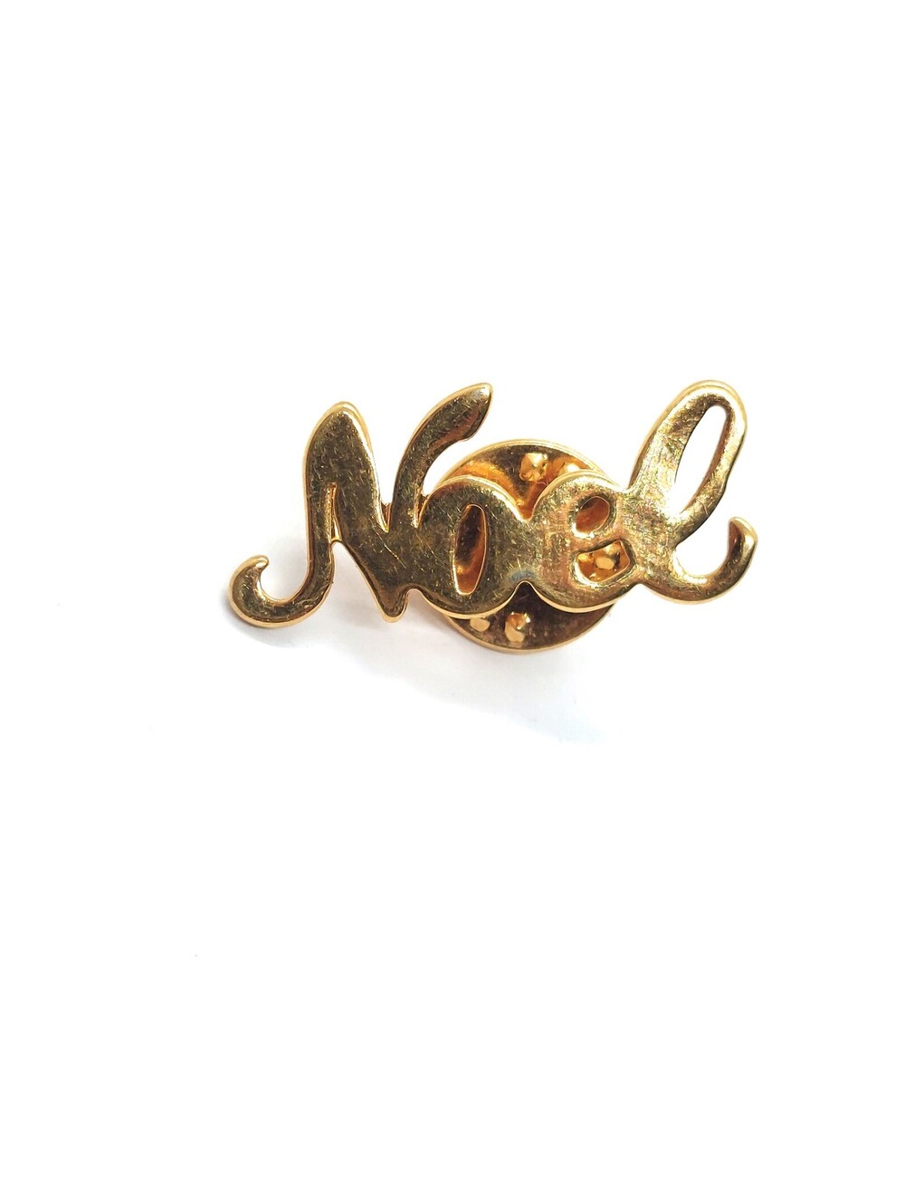 Vintage Noel Pin Christmas Holiday Script Cursive Lettering Word Lapel